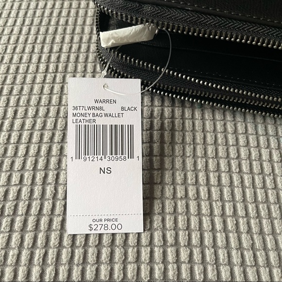 Michael Kors Mens Warren Money Bag Double-Zip Black Leather Travel Wallet - Picture 8 of 10